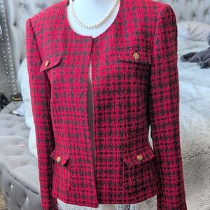 Elegant Red and Black Tweed Blazer